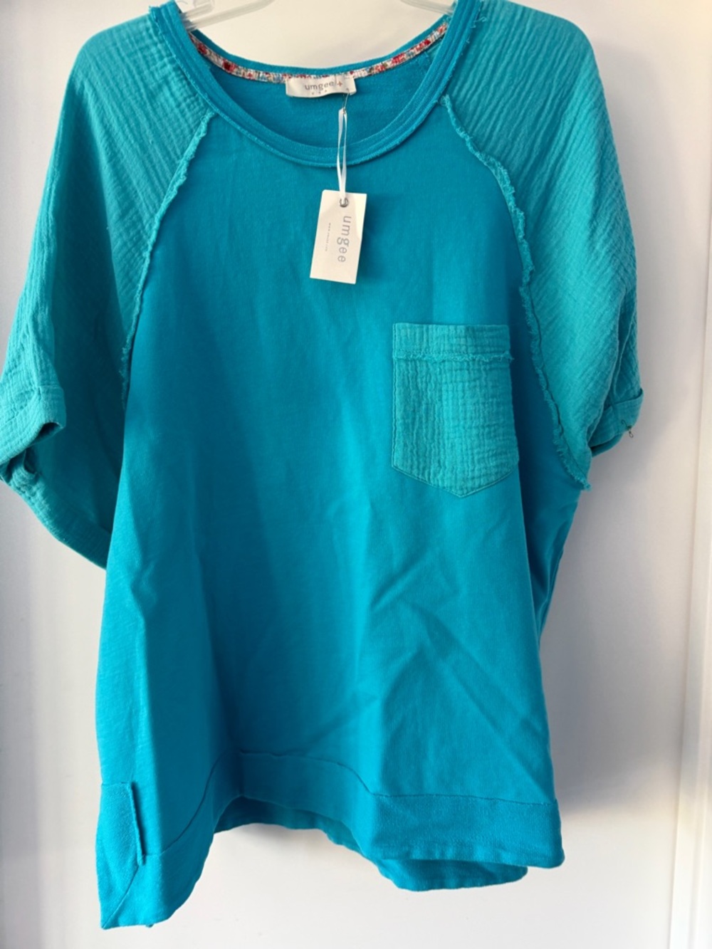 Umgee Teal Short Sleeve Pocket Top